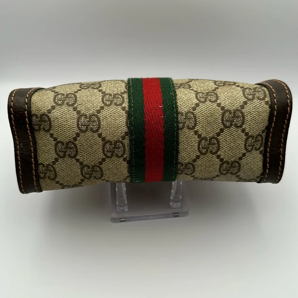 Gucci Beige Monogram Cosmetic Case with Green and Red Stripe
